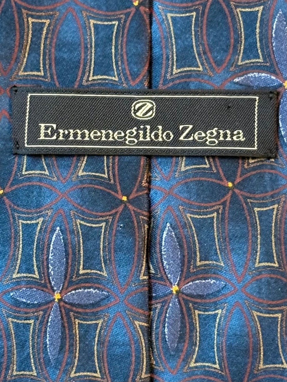 Luxury Ermenegildo Zegna Men's 100% Silk Tie Blue Gold Geometric Traditional